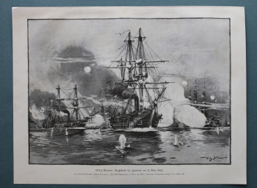 Kunst Druck Willy Stöwer 1900-1905 Seegefecht bei Jasmund am 17. März 1864 Marine Schiff Krieg